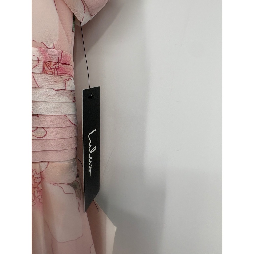 Lulus Maxi Dress Womens S Pink Floral Garden Me Pleated Chiffon Formal Gown - Picture 4 of 10
